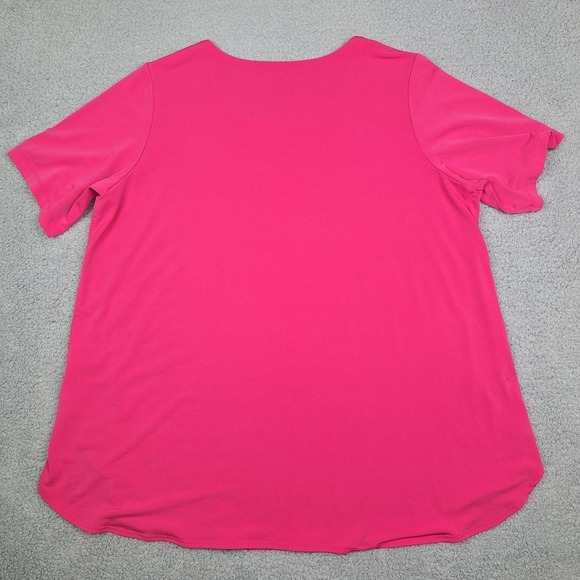 Susan Graver Shirt Womens 2X Pink Modern Essentials Liquid Knit Short Sleeve Top - Picture 2 of 9